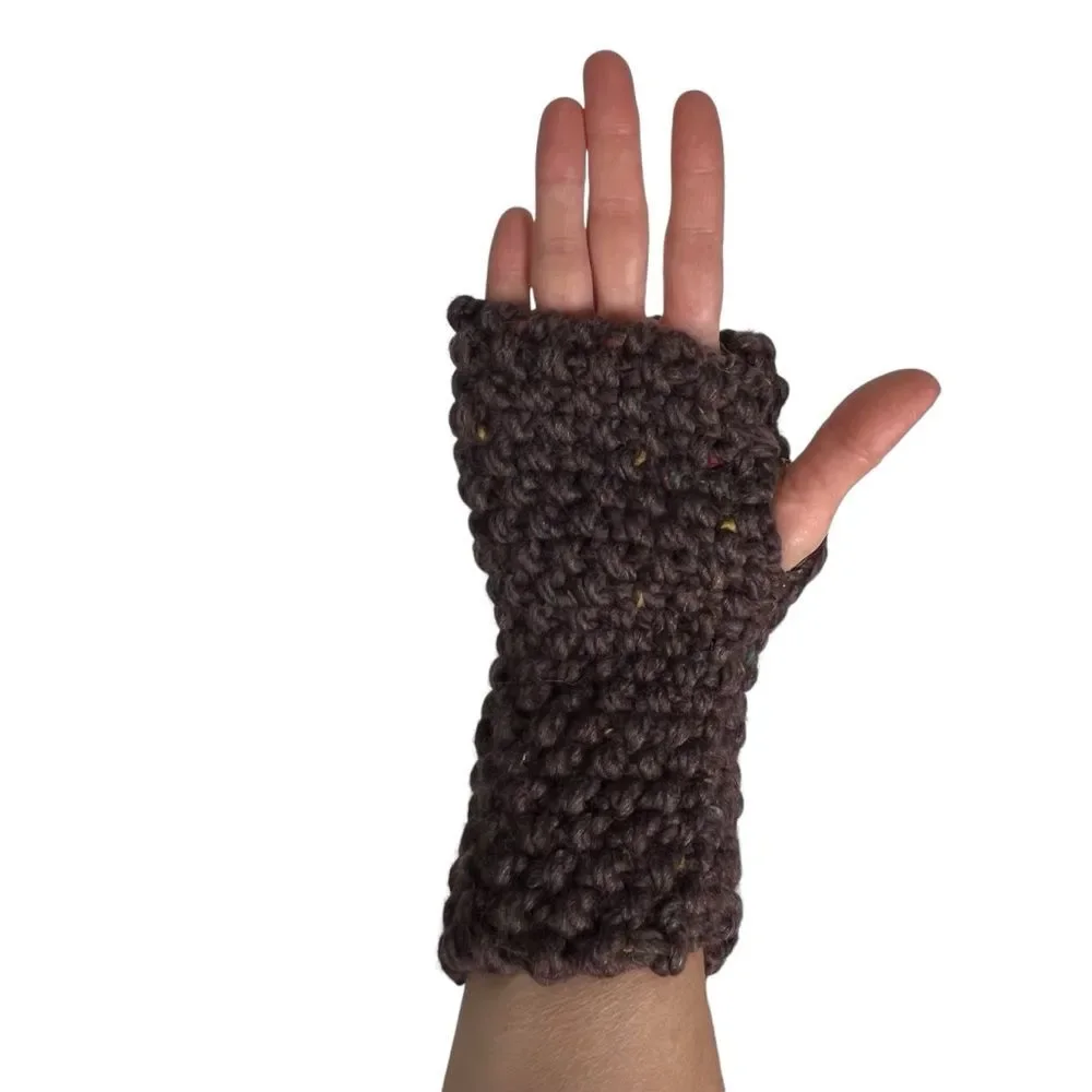 Brown Knit Fingerless Gloves Merino Wool Knit Mittens Hamdmade Chunky Mittens